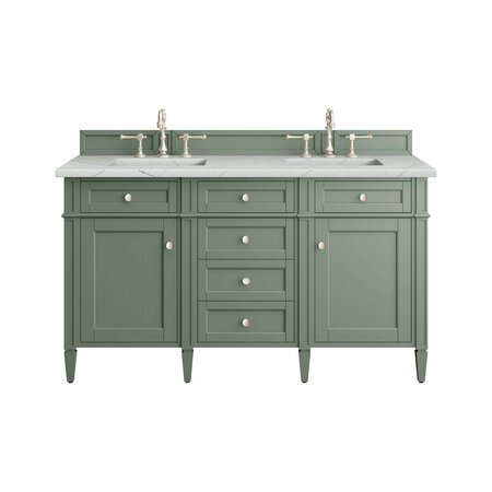 JAMES MARTIN VANITIES Brittany 60in Double Vanity, Smokey Celadon w/ 3 CM Ethereal Noctis Top 650-V60D-SC-3ENC